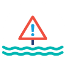 Icon of a hazard sign above floodwaters