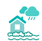 Icon showing a house and rain clouds